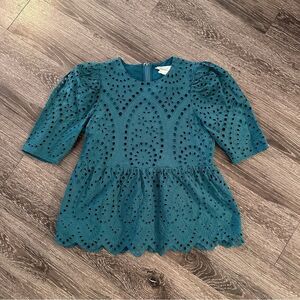 Hyacinth House Teal Williams Eyelet Blouse